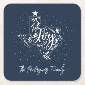 Navy Blue Joy Holiday Leaves Texas Shape Kartonnen Onderzetters (Voorkant)