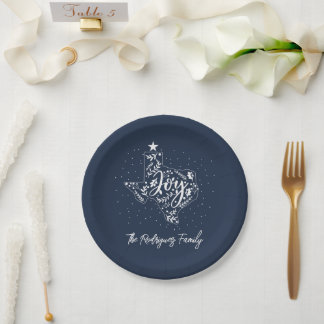 Navy Blue Joy Holiday Leaves Texas Shape Papieren Bordje