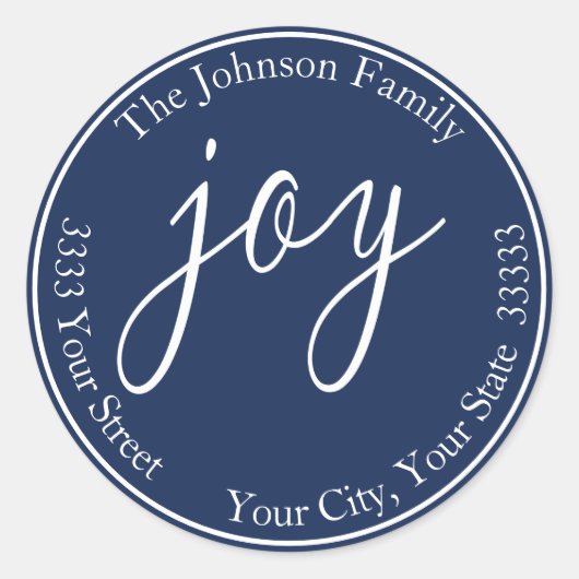 Navy Blue Joy-kerstretournering Ronde Sticker (Voorkant)