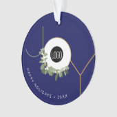 Navy Blue JOY Krans Happy Holidays Logo Promo Ornament (voorkant)
