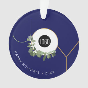 Navy Blue JOY Krans Happy Holidays Logo Promo Ornament