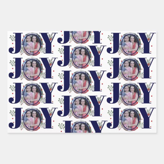 Navy blue Joy met kerstfeestfoto's Inpakpapier Vel (Voorkant 2)