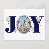 Navy blue Joy met kerstfoto met bessen Feestdagenkaart (Voorkant)