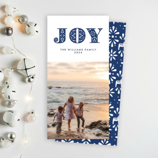 Navy Blue Joy Zweedse Dala Paard Vakantie Fotokaar Feestdagenkaart
