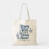 Navy Blue Joyeux Noël et Bonne Année Modern Script Tote Bag (Achterkant)