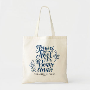 Navy Blue Joyeux Noël et Bonne Année Modern Script Tote Bag