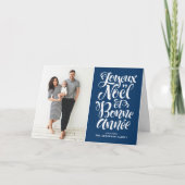 Navy Blue Joyeux Noël et Bonne Année Script Foto Feestdagen Kaart (Voorkant)