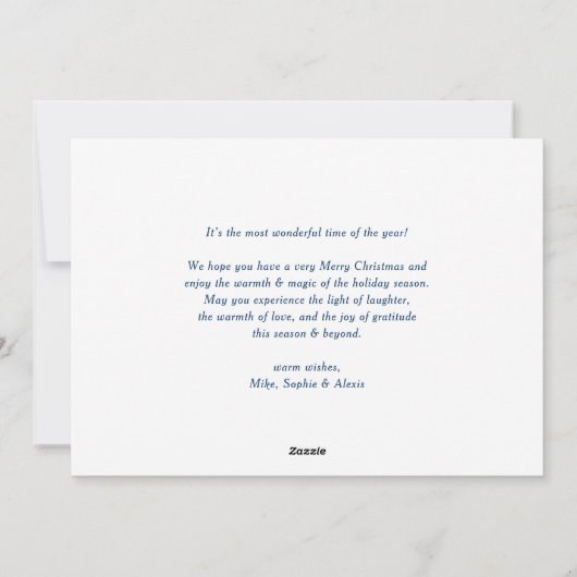 Navy Blue Joyeux Noël et Bonne Année Script Foto Feestdagenkaart (Achterkant)