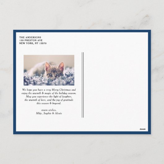 Navy Blue Joyeux Noël et Bonne Année Script Foto Feestdagenkaart (Achterkant)