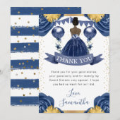 Navy Blue Jurk Donkere Huid Prinses Sweet 16 Bedankkaart (Voorkant / Achterkant)