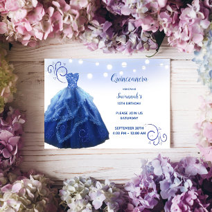 Navy Blue Jurk Snaar Lichtjes Quinceanera Kaart