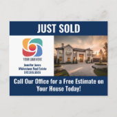 Navy Blue Just Sold Real Estate Company Logo Briefkaart (Voorkant)