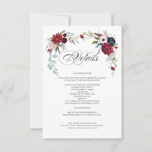 Navy blue | Kaarten voor het huwelijk van Burgundy (Voorkant)