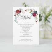 Navy blue | Kaarten voor het huwelijk van Burgundy (Staand voorkant)