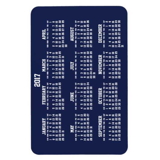 Navy Blue Kalender 2017 Grote Flexibele Magneten (Verticaal)
