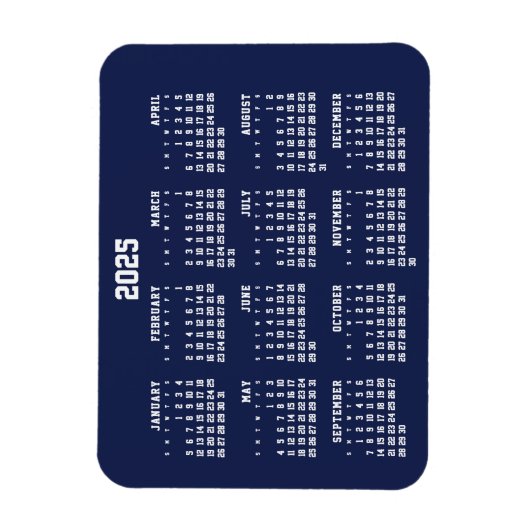 Navy Blue Kalender 2025 Flexibele Magneet (Verticaal)