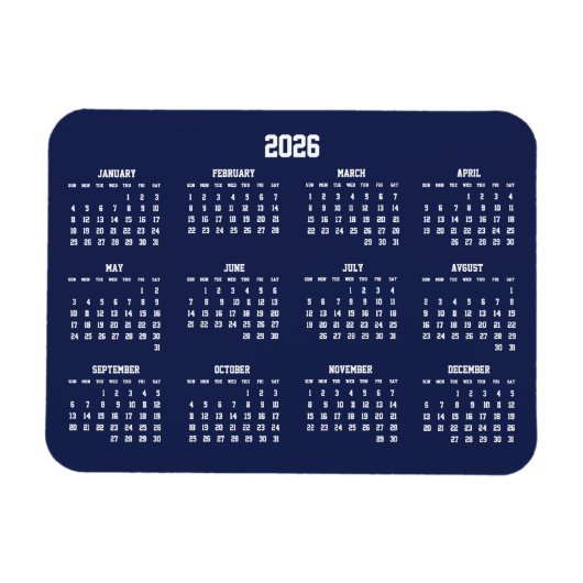 Navy Blue Kalender 2026 Flexibele Magneet (Horizontaal)