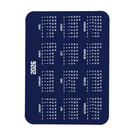 Navy Blue Kalender 2026 Flexibele Magneet (Verticaal)