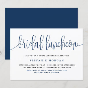 Navy Blue  Kalligrafie Bruids Luncheon Kaart