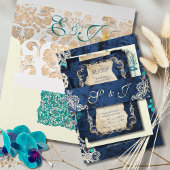 Navy Blue  Kant Elegante Romantische Huwelijk Uitnodigingen Wikkel