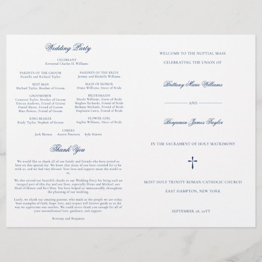 Navy Blue katholieke Wedding Mass Ceremony Program (Voorkant)
