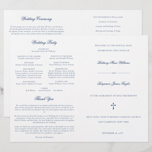 Navy Blue katholieke Wedding Mass Ceremony Program (Voorkant / Achterkant)