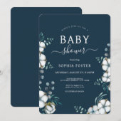 Navy Blue katoenbloemen elegant Baby shower Kaart (Voorkant / Achterkant)