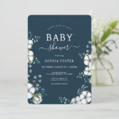 Navy Blue katoenbloemen elegant Baby shower Kaart (Staand voorkant)
