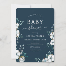 Navy Blue katoenbloemen elegant Baby shower Kaart