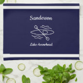 Navy Blue Kayak Monogram Name Lake House Kitchen T Theedoek (Gevouwen)
