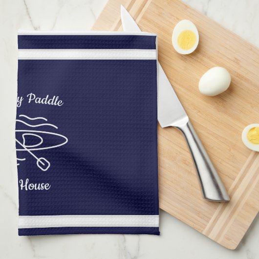 Navy Blue Kayak Monogram Name Lake House Theedoek (Quarter Fold)