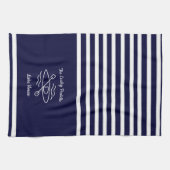 Navy Blue Kayak Monogram Name Lake House Theedoek (Horizontaal)
