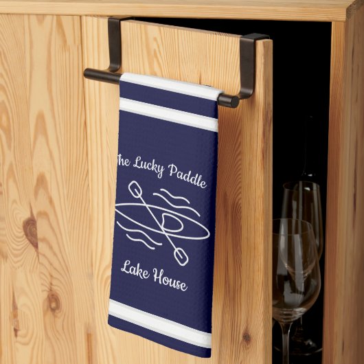 Navy Blue Kayak Monogram Name Lake House Theedoek (Derde Gevouwen)