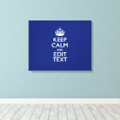Navy Blue Keep Calm en geef tekst op maat uit Canvas Afdruk (Insitu (Houten vloer))