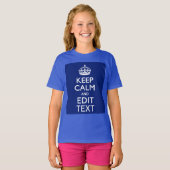 Navy Blue Keep Calm en geef tekst op maat uit T-shirt (Voorkant volledig)