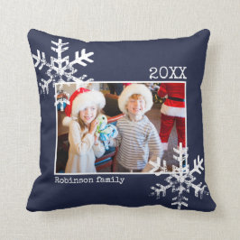 Navy Blue-kerstfoto — Snowflakes Kussen