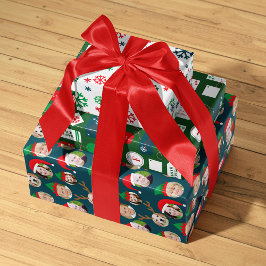 Navy Blue Kerstmis Crew Six Photo Custom Inpakpapier Vel