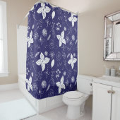 Navy Blue Kerstmis Douchegordijn (In situ)