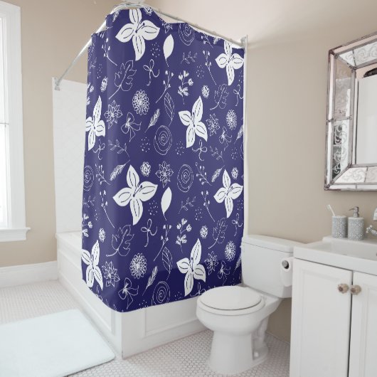 Navy Blue Kerstmis Douchegordijn (In situ)