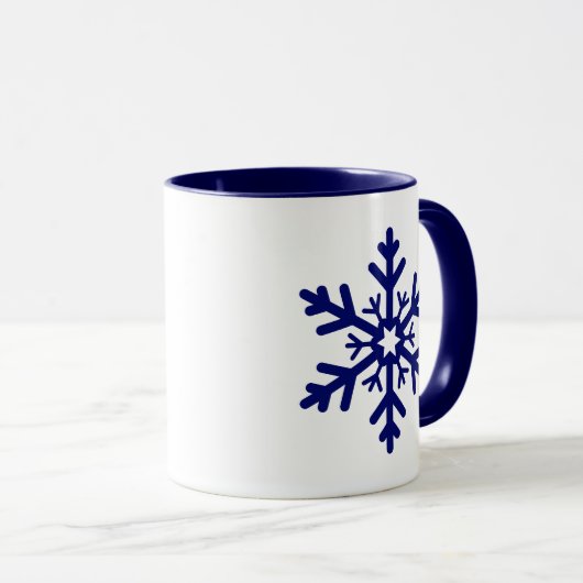 Navy Blue Kerstmis Snowflake Cute Winter Holiday Mok (Voorkant rechts)