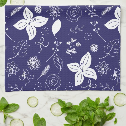 Navy Blue Kerstmis Theedoek (Gevouwen)