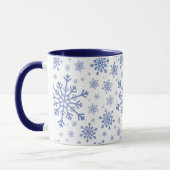 Navy Blue-kerstsnowflakes op Winter White Mok (Links)