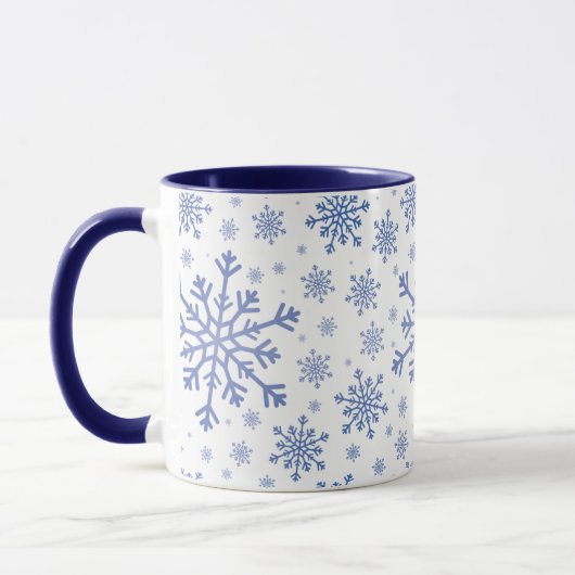 Navy Blue-kerstsnowflakes op Winter White Mok (Links)
