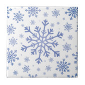 Navy Blue-kerstsnowflakes op Winter White Tegeltje (Voorkant)