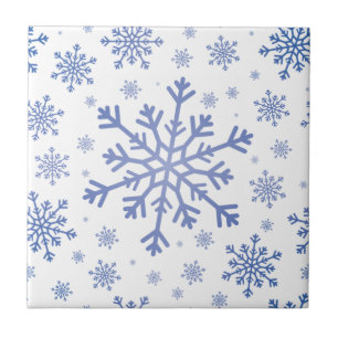 Navy Blue-kerstsnowflakes op Winter White Tegeltje