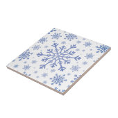 Navy Blue-kerstsnowflakes op Winter White Tegeltje (Zijkant)