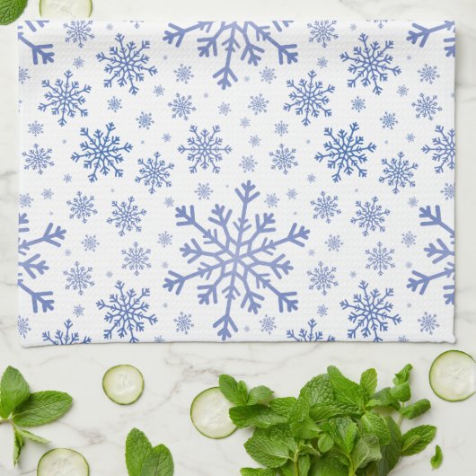 Navy Blue-kerstsnowflakes op Winter White Theedoek (Gevouwen)