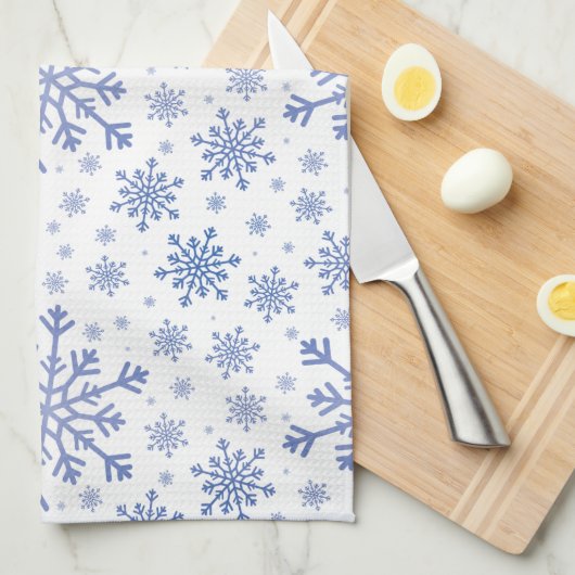 Navy Blue-kerstsnowflakes op Winter White Theedoek (Quarter Fold)