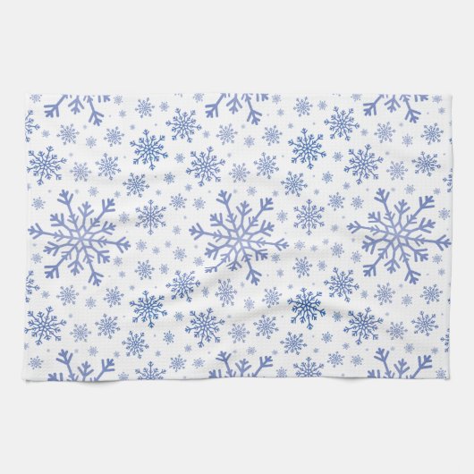 Navy Blue-kerstsnowflakes op Winter White Theedoek (Horizontaal)