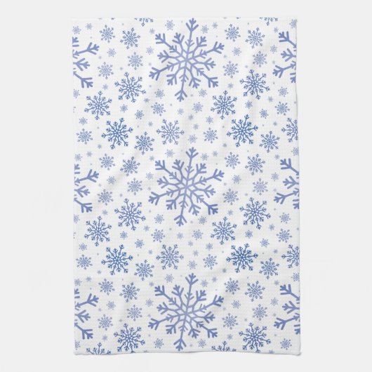 Navy Blue-kerstsnowflakes op Winter White Theedoek (Verticaal)
